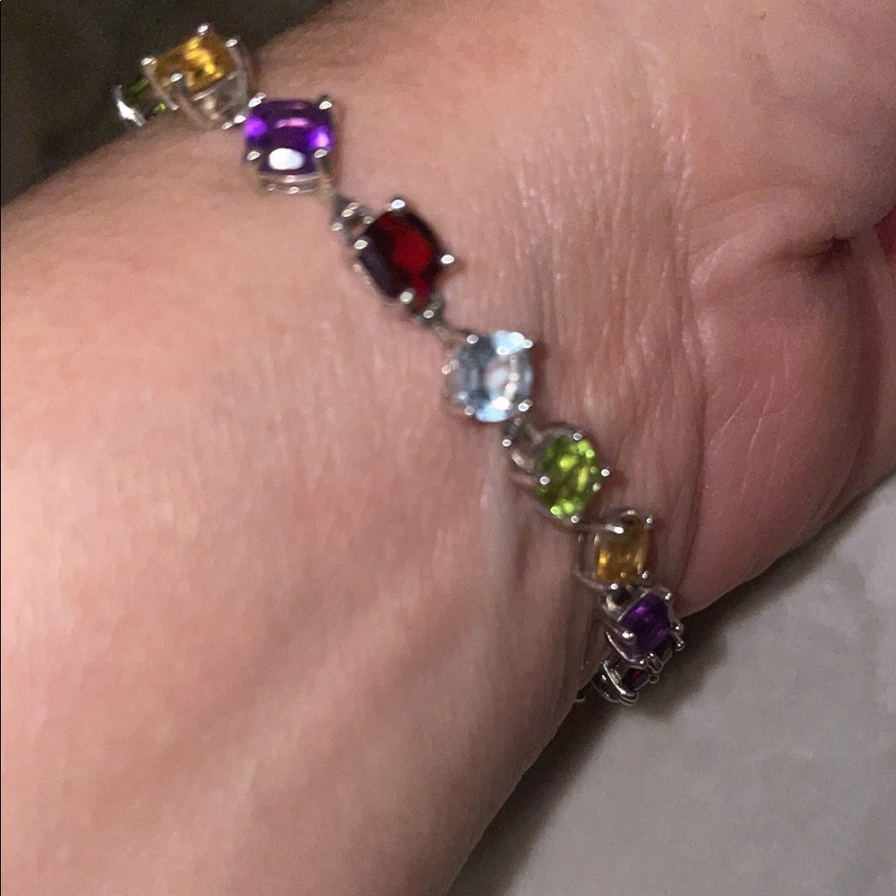 Multicolor Natural Gemstone Bracelet With Double Safety Lock  in Solid 925